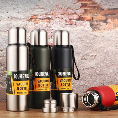 1500ml Water Bottle Stainless Steel Cold Hydroflask Thermos Large Capacity Thermal Mug Cup Sport Cycling Vacuum Flask Insulated Vacuum Insulated Thermos Water Bottle with Wide Mouth Cup BPA-Free Stainless Steel Water Bottles