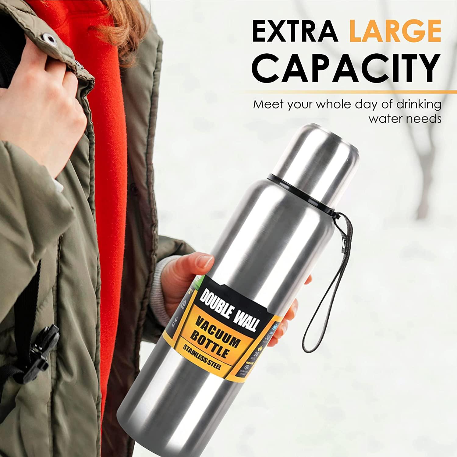 1500ml Water Bottle Stainless Steel Cold Hydroflask Thermos Large Capacity Thermal Mug Cup Sport Cycling Vacuum Flask Insulated Vacuum Insulated Thermos Water Bottle with Wide Mouth Cup BPA-Free Stainless Steel Water Bottles