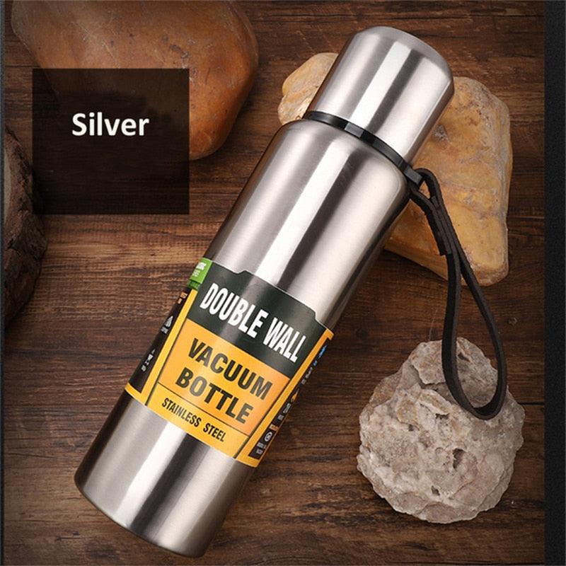 1500ml Water Bottle Stainless Steel Cold Hydroflask Thermos Large Capacity Thermal Mug Cup Sport Cycling Vacuum Flask Insulated Vacuum Insulated Thermos Water Bottle with Wide Mouth Cup BPA-Free Stainless Steel Water Bottles