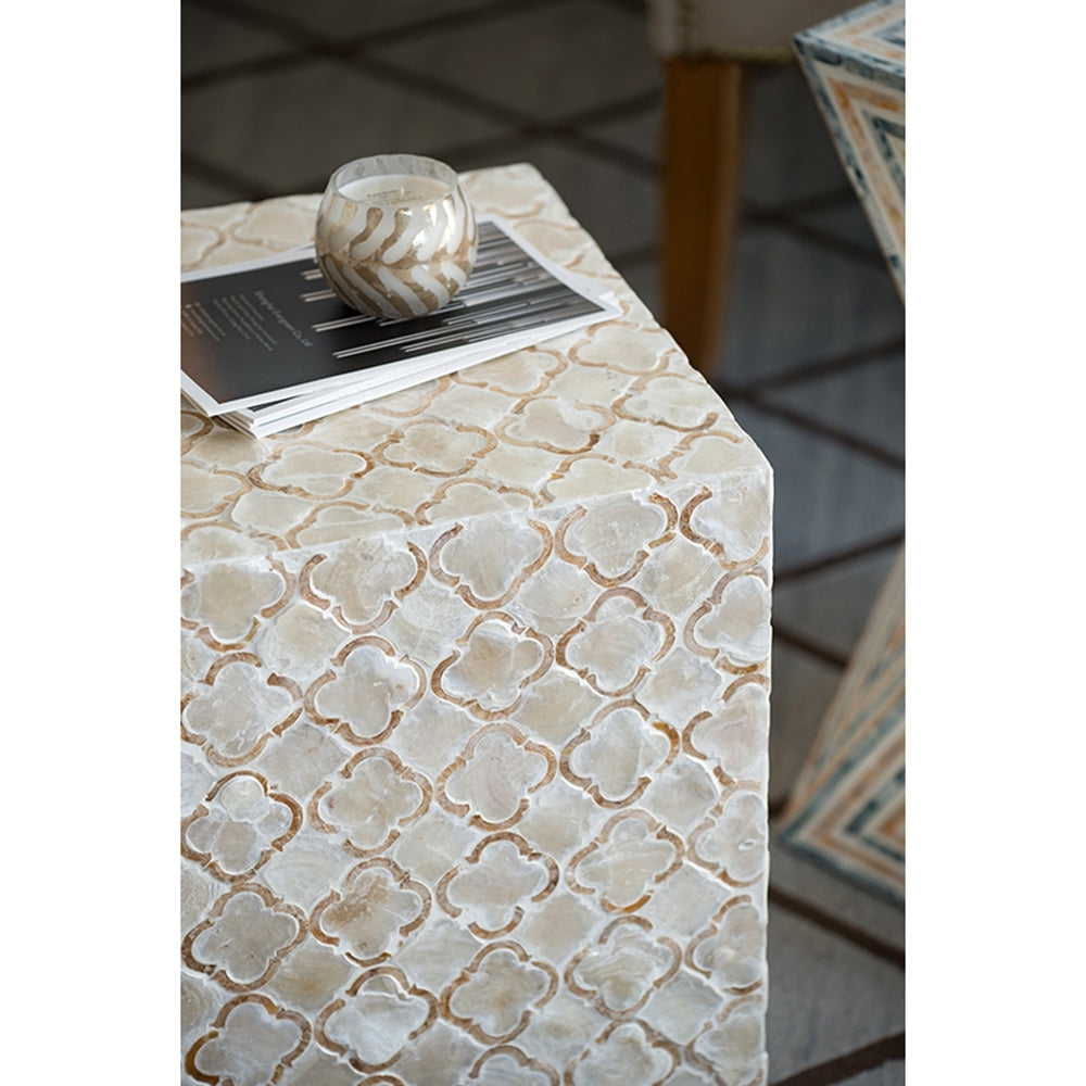 14x14x18' Square Capiz Stool, Cream