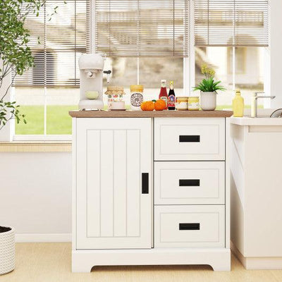 Farmhouse Sideboard Buffet Cabinet Kitchen Pantry with Sliding Doors-White