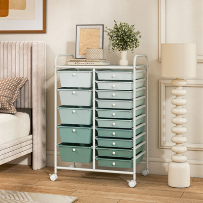 15-Drawer Utility Rolling Cart with Drawers Multi-Use Storage-Lime Green