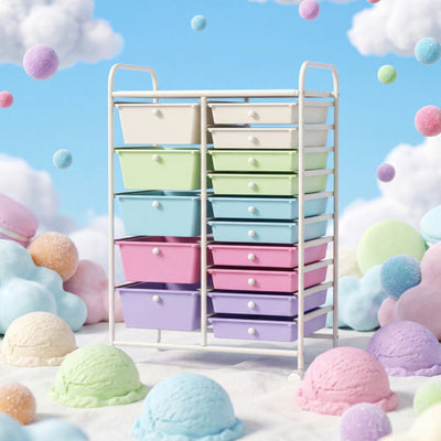 15-Drawer Utility Rolling Cart with Drawers Multi-Use Storage-Icecream Multicolor