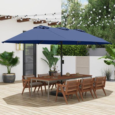 15 Feet Double-Sided Twin Patio Umbrella with Crank and Base-Navy