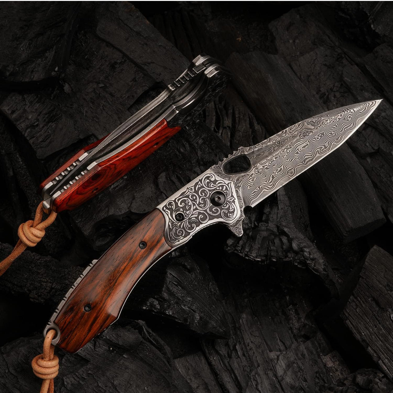 Starchaser Japanese Damascus Pocket Knife with Exotic Sandal Wood Handle