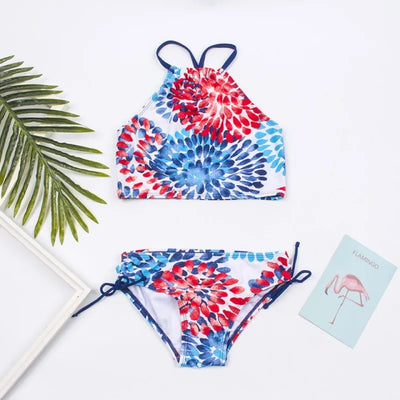Girls Swimsuit Kids Swimwear Cute Print Kids Bikini Sets Girls Swimsuits Two Piece Bathing Suit Sets 3D Printed Swimwear Ruffle Style Children Swimwear Kids Beach Wear 2-16 Year