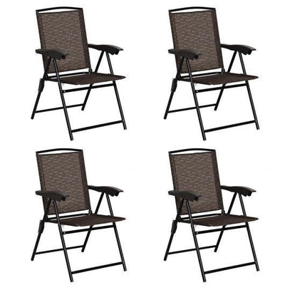 4 Pieces Folding Dining Chairs with Smooth Armrests and Sling Back