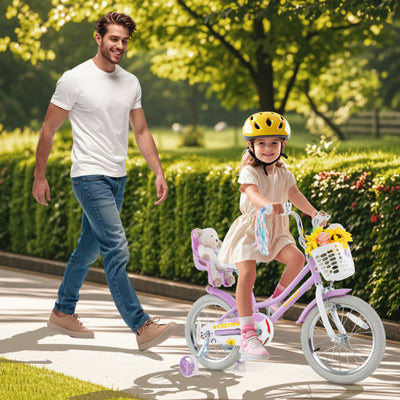 16 Inches Girls Bike Kids Bicycle with Doll Seat and Streamers for Children 4-7 Years Old