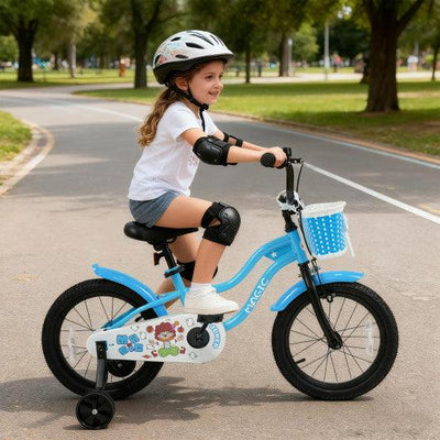16 Inch Kids Bike with Training Wheels and Basket Navy Color