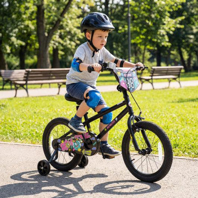 16 Inch Kids Bike with Training Wheels for Ages 4-7 Years Old Black- Street Art Time