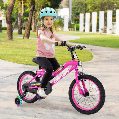 Patented 16 Inch LED Lighted Kids Bike with Training Wheels and Headlight for Ages 4-7 Years-16 inches