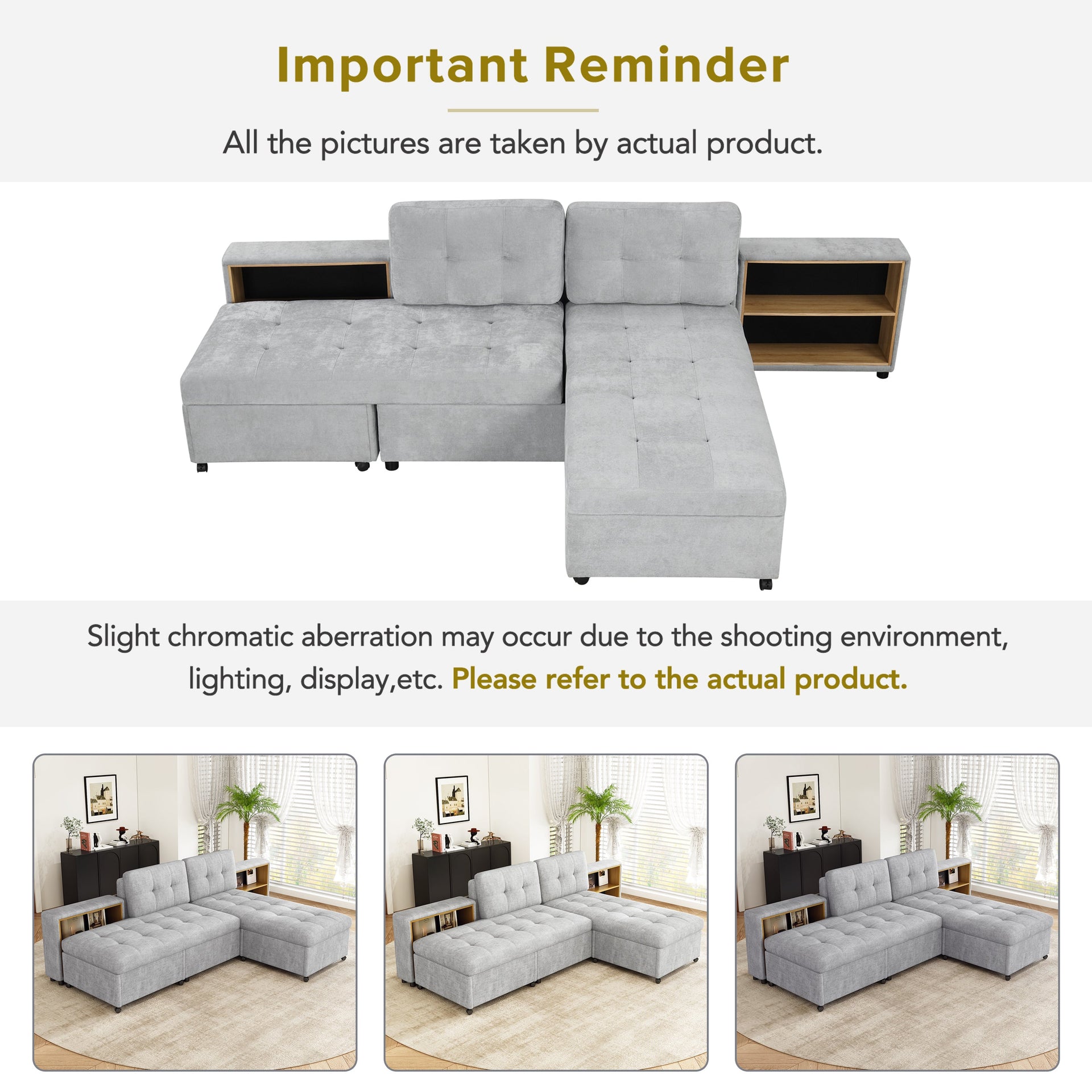 121.2' Versatile Sofa Bed Modular Sofa Free-combined Sofa with Two Storage Racks, Gray