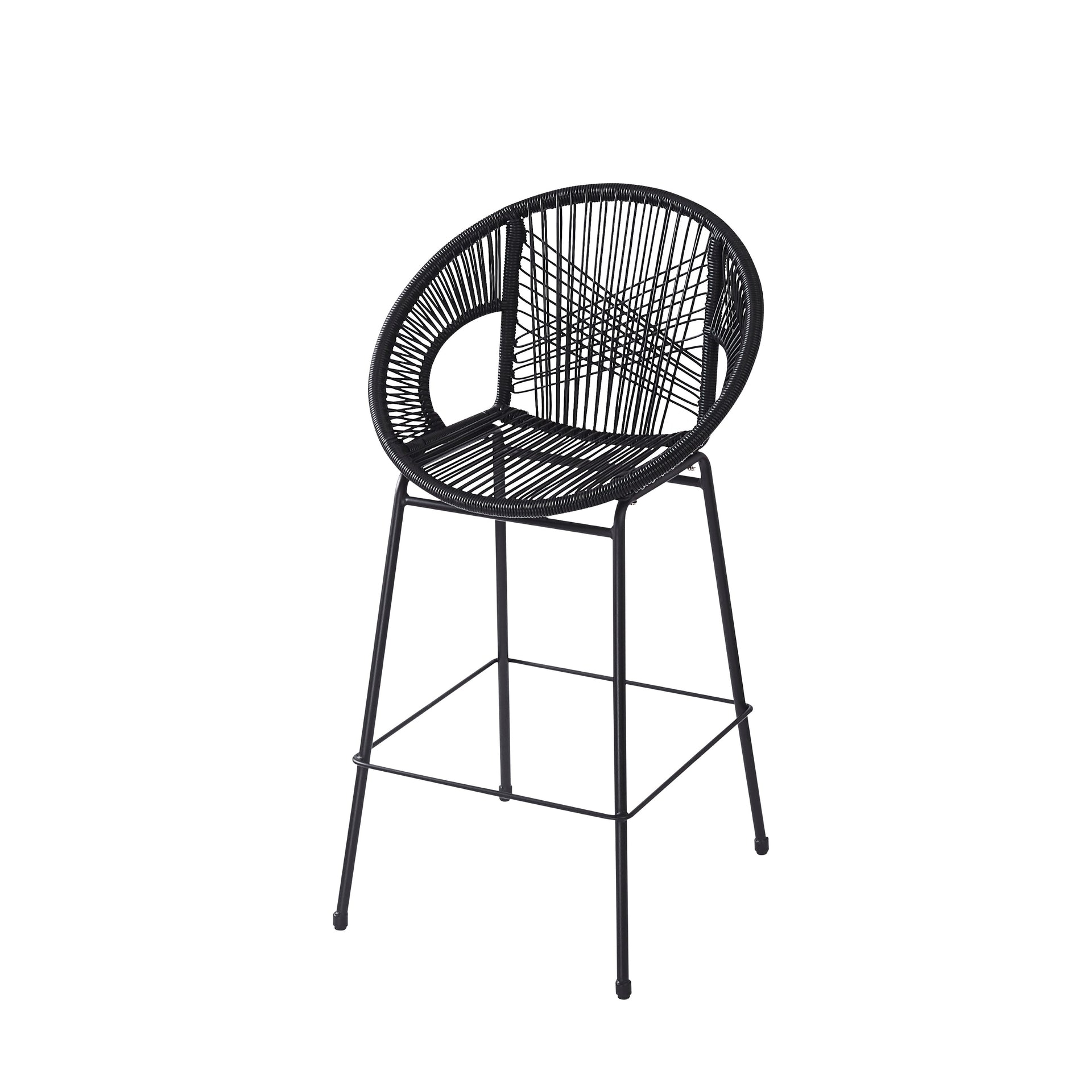 Ferrara Outdoor Patio Barstool Set of 2, Black Faux Wicker PE Rattan with Iron Frame