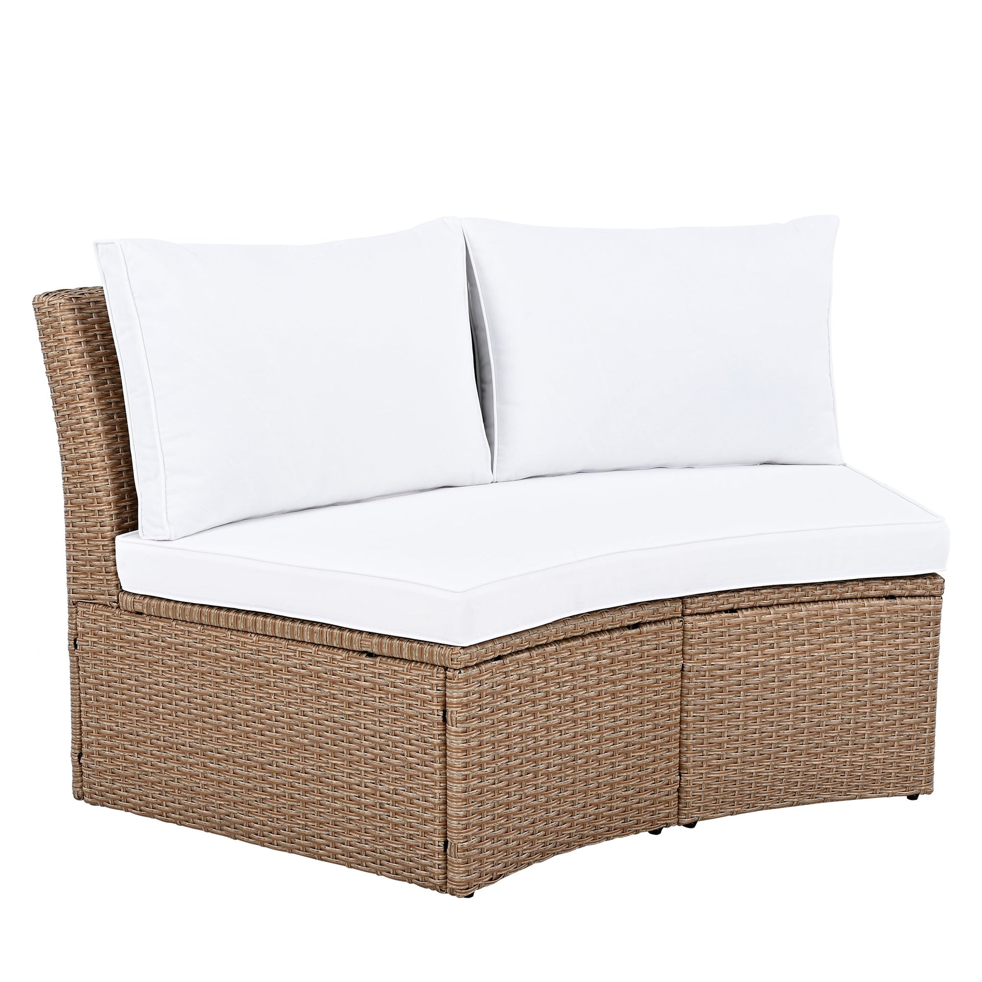 10-Piece Outdoor Sectional Half Round Patio Rattan Sofa Set, PE Wicker Conversation Furniture Set for Free Combination, White