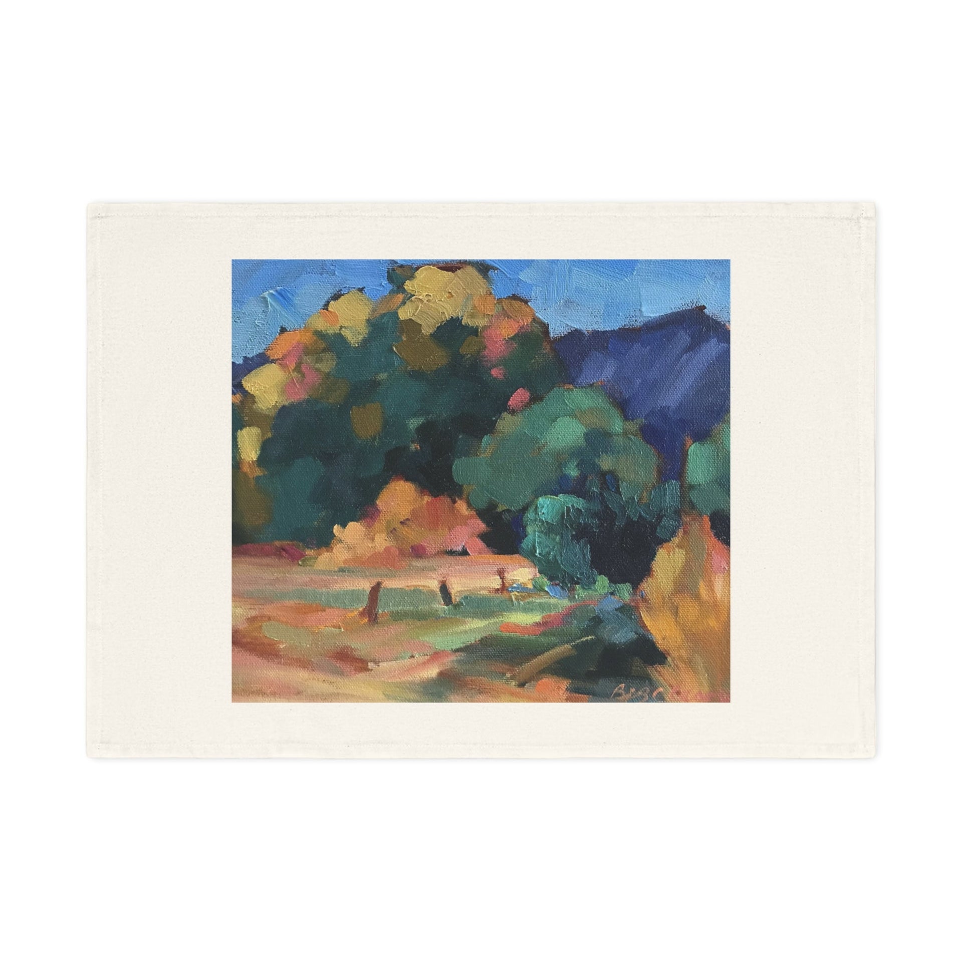 'New Mexico Meadow' Landscape Organic Cotton Tea Towel I Original Artwork by American Artist Barbara Cleary (Fall Collection)