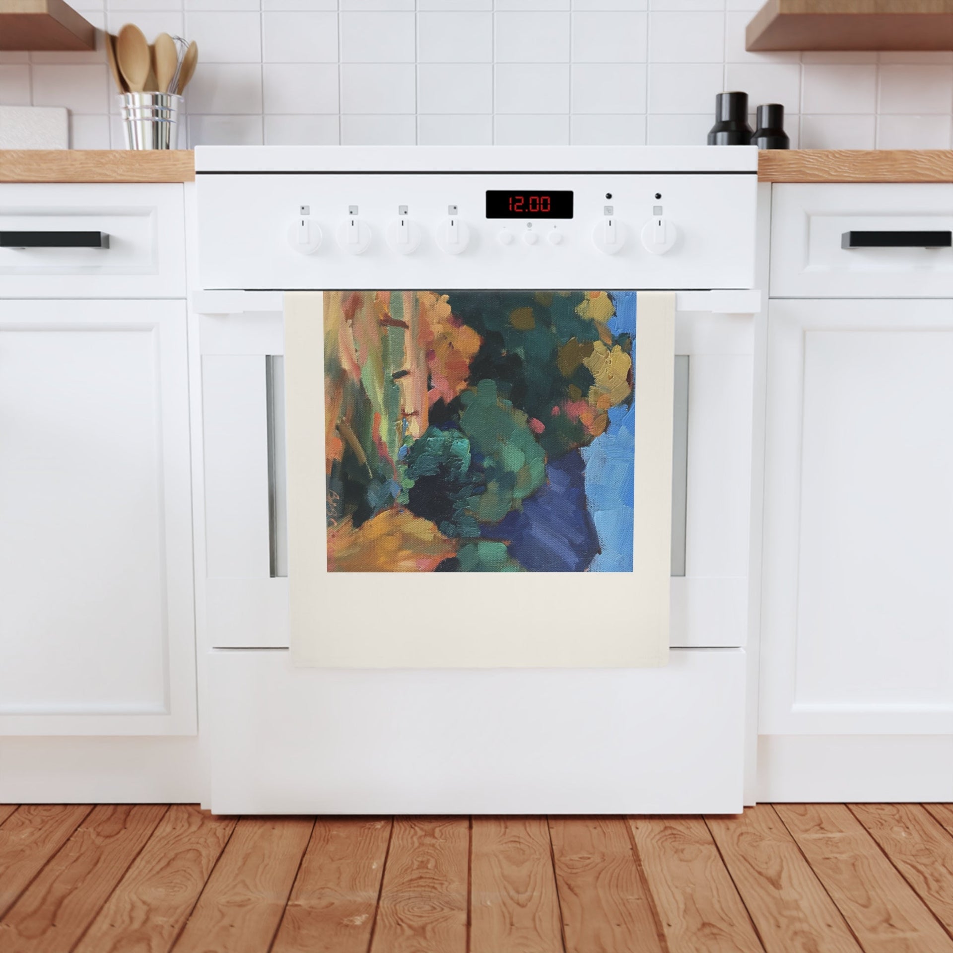 'New Mexico Meadow' Landscape Organic Cotton Tea Towel I Original Artwork by American Artist Barbara Cleary (Fall Collection)