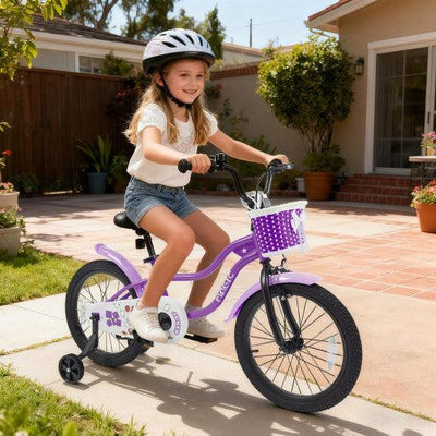 18 Inch Kids Bike with Training Wheels for Aged 3-8 Years Old - Magic Purple