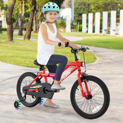 Patented 18 Inch Kids Bike with LED Lights Adjustable Carbon Steel Bicycle for 4-8 Years Old-18 inches