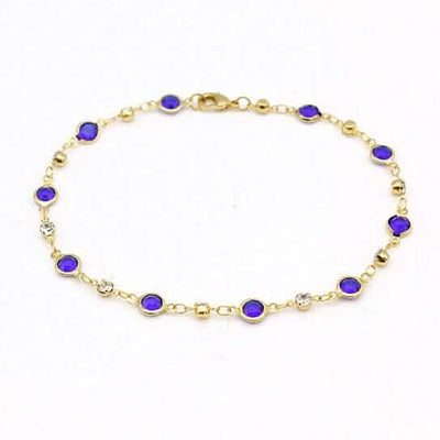 18k Gold Filled High Polish Finish Blue Crystal Ankle Bracelet