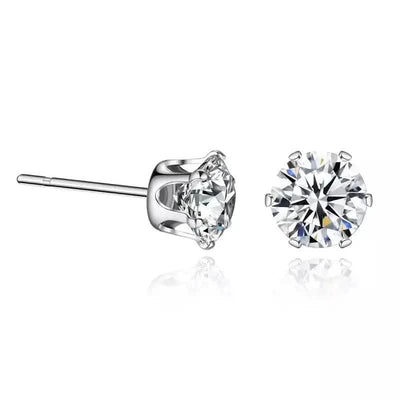 18K Gold Ear Bone Buckle Stainless Steel 6-Prong Zirconia Stud Earrings