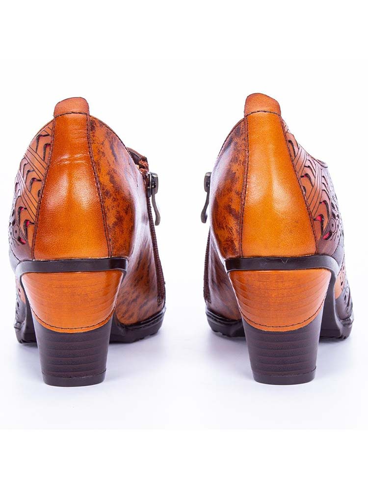 Emmeline Pattern Engraved Leather Shoes