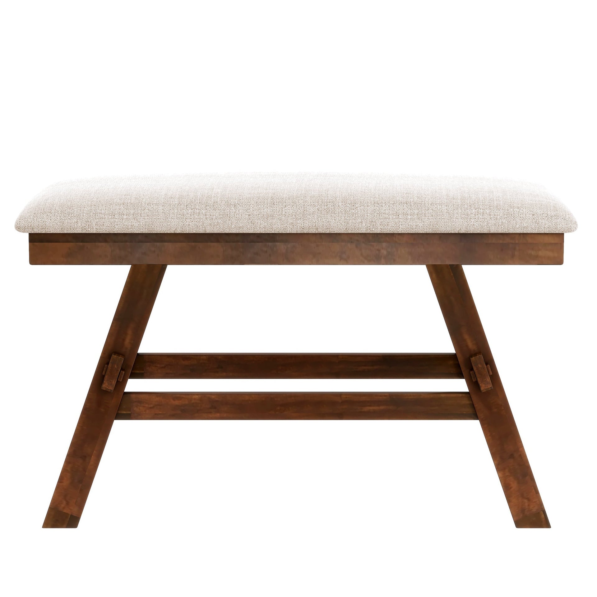 6-Piece Wood Counter Height Dining Table Set with Storage Shelf, Kitchen Table Set with Bench and 4 Chairs,Rustic Style, Walnut+Beige Cushion