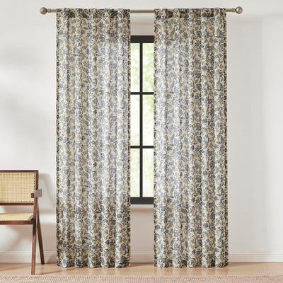 Lillian Block Print Linen Textured Window Curtain Panels