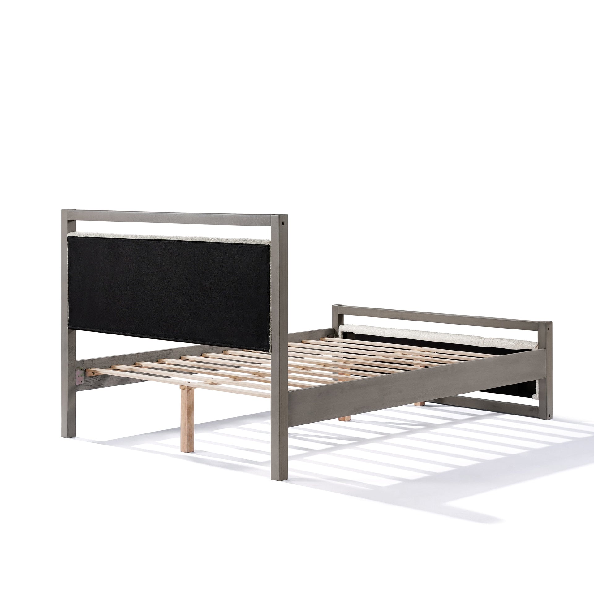 Queen Bed with Ivory Boucle Fabric Headboard, Wood Frame