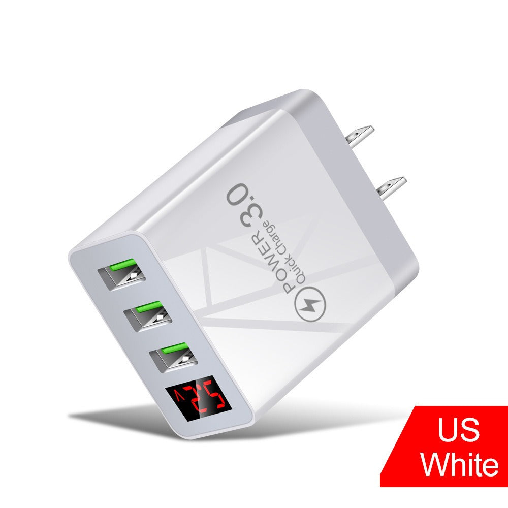 Digital display phone charger 3USB digital display screen fast charger, multi port USB charging head