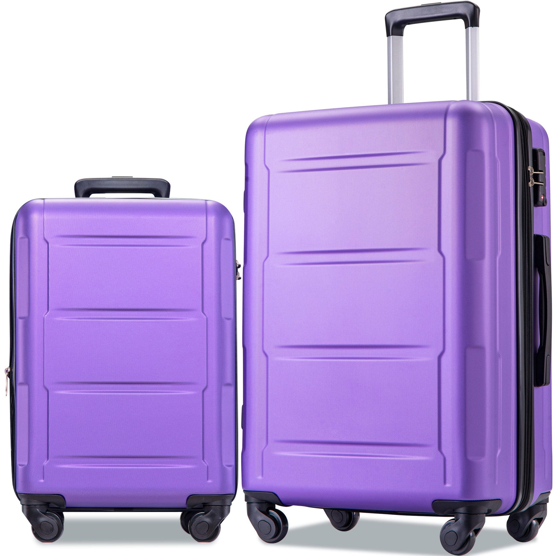 Expanable Spinner Wheel 2 Piece Luggage Set ABS Lightweight Suitcase with TSA Lock 20inch+28inch Purple + Plastic