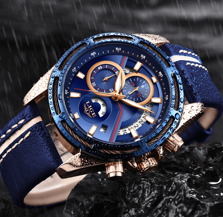 Men's Waterproof Sports Watch With Leather Belts, Chronometers Day View Fluorescent Pointers Unique Design Perfect Gift