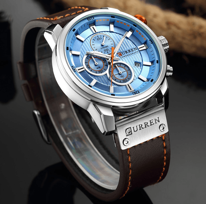Men's Waterproof Elegant Sport Watch With Chronometers Day View, Leather Belts And Hardlex Scratch Resistant Glass Perfect Gift For Him