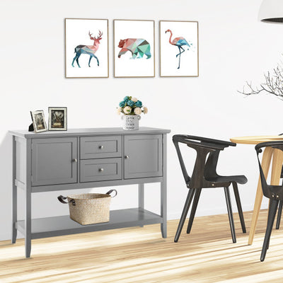 Wooden Sideboard Buffet Console Table with Drawers and Storage-Gray
