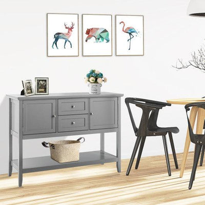 Wooden Sideboard Buffet Console Table with Drawers and Storage-Gray