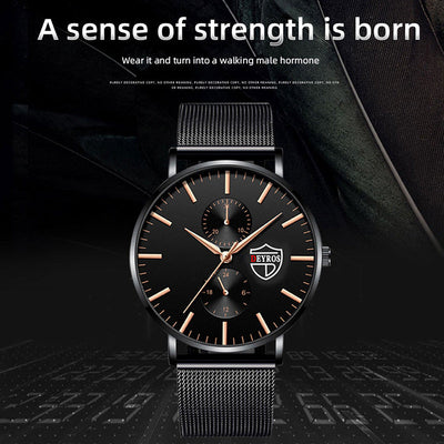 Black 3Bar Watch Men Women'S Watches Ladies Watch With Crystals Fashion Stainless Steel Band Comfortable Wristwatch