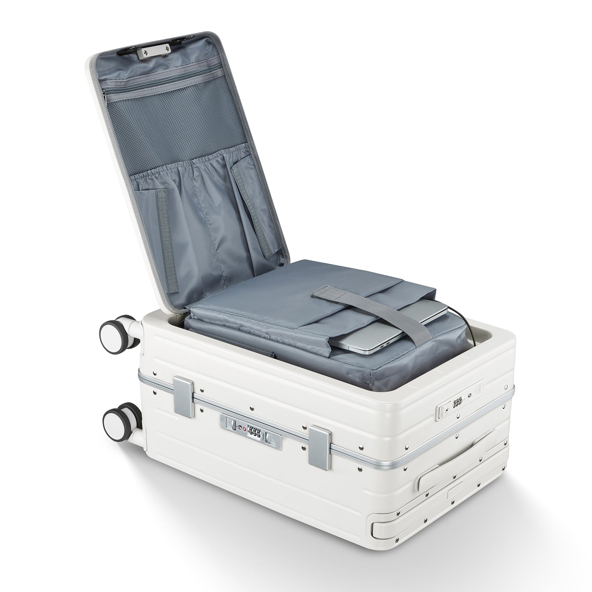 Aluminum Frame 20 Inch with Front Open Carry-on Luggage, PC Hard Shell Suitcase, Bounce Wide Handle Pull Rod Luggage with 360°Double Wheels, Built-In TSA Lock, Airline Approved Suitcase for Business