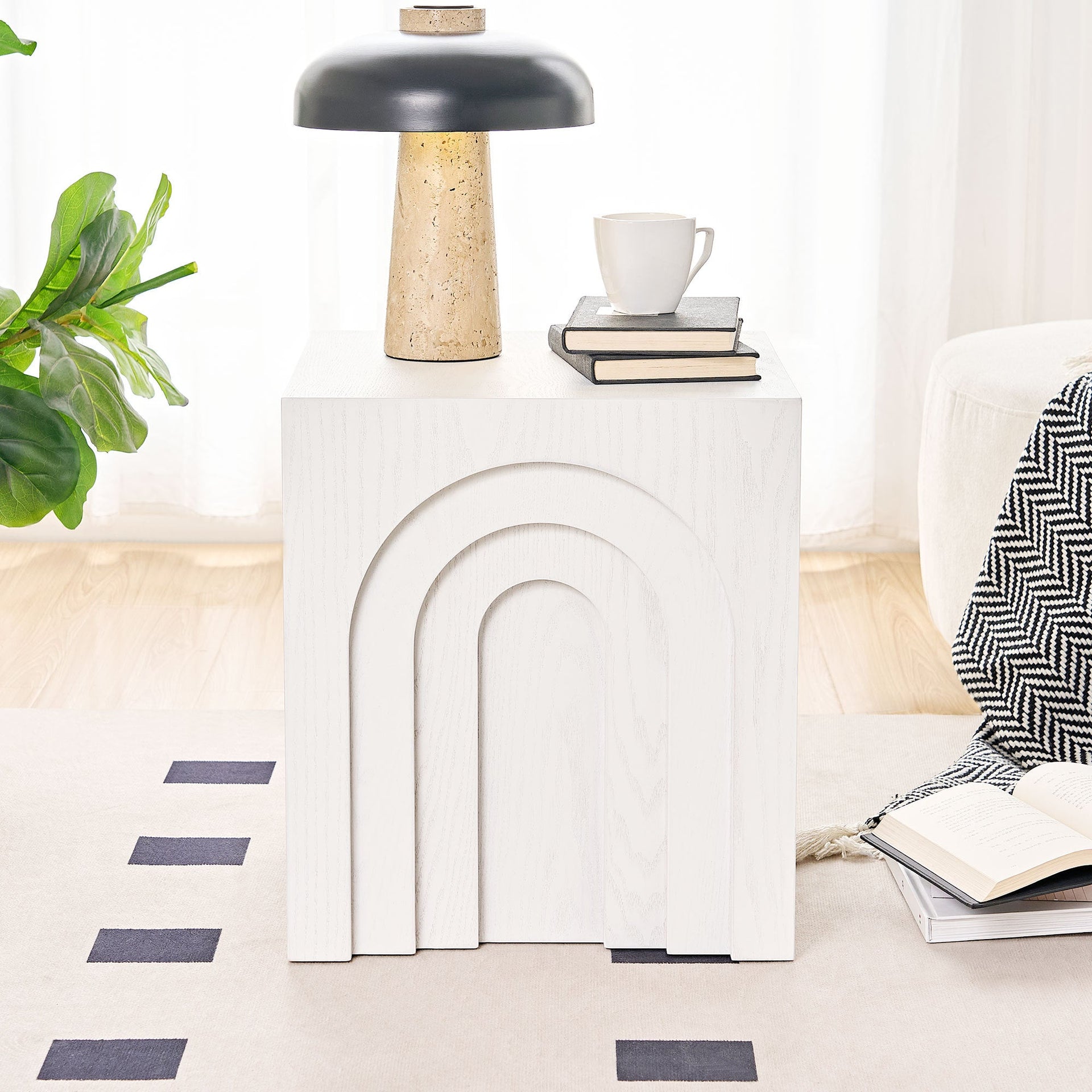 15.74'' Square Side Table Small Coffee Table Accent Table Bedside Table for Living Room Bedroom,WHITE