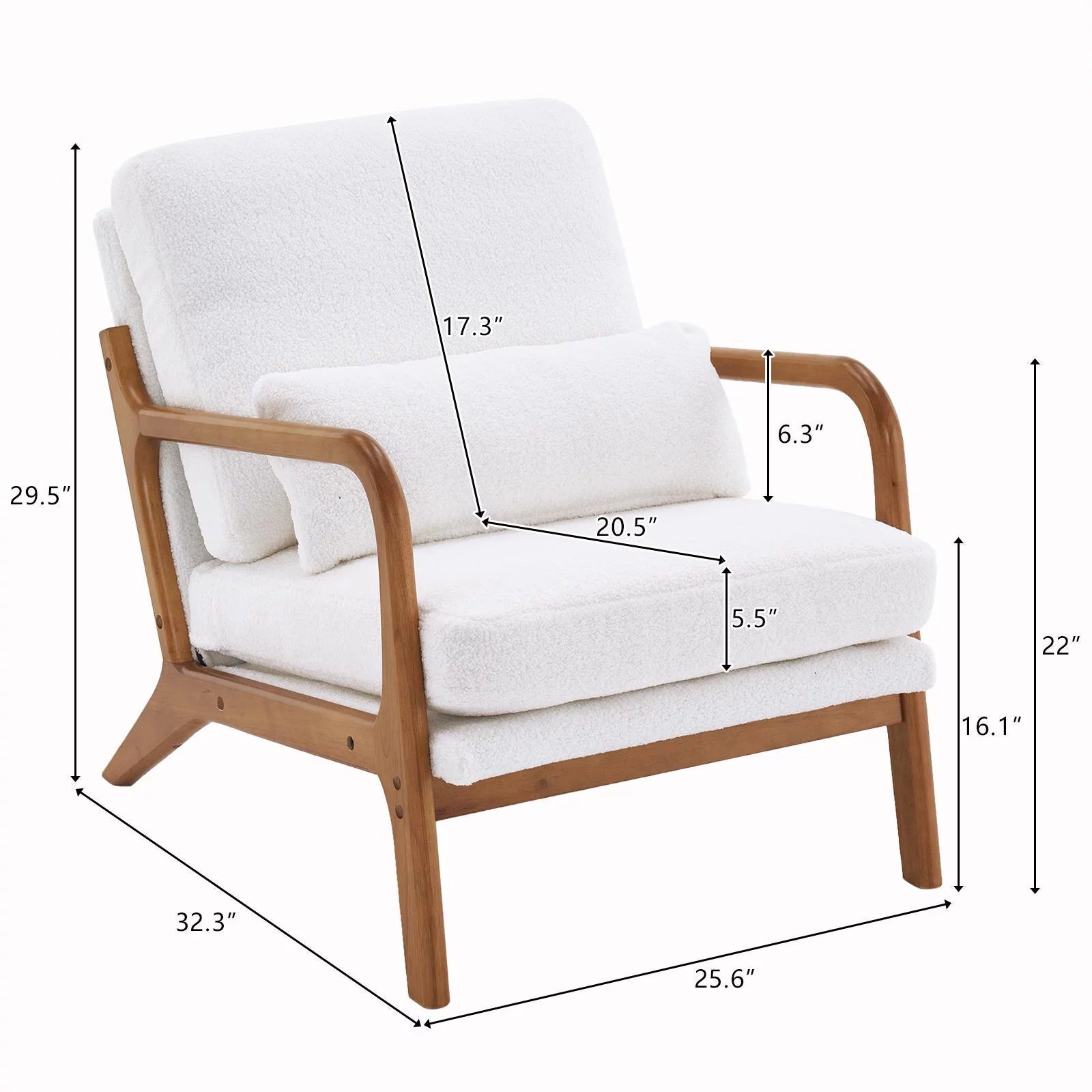 Modern Wood Club Chair Teddy Velvet Fabric Upholstered Reading Accent Chair with Solid Wood Frame Beige