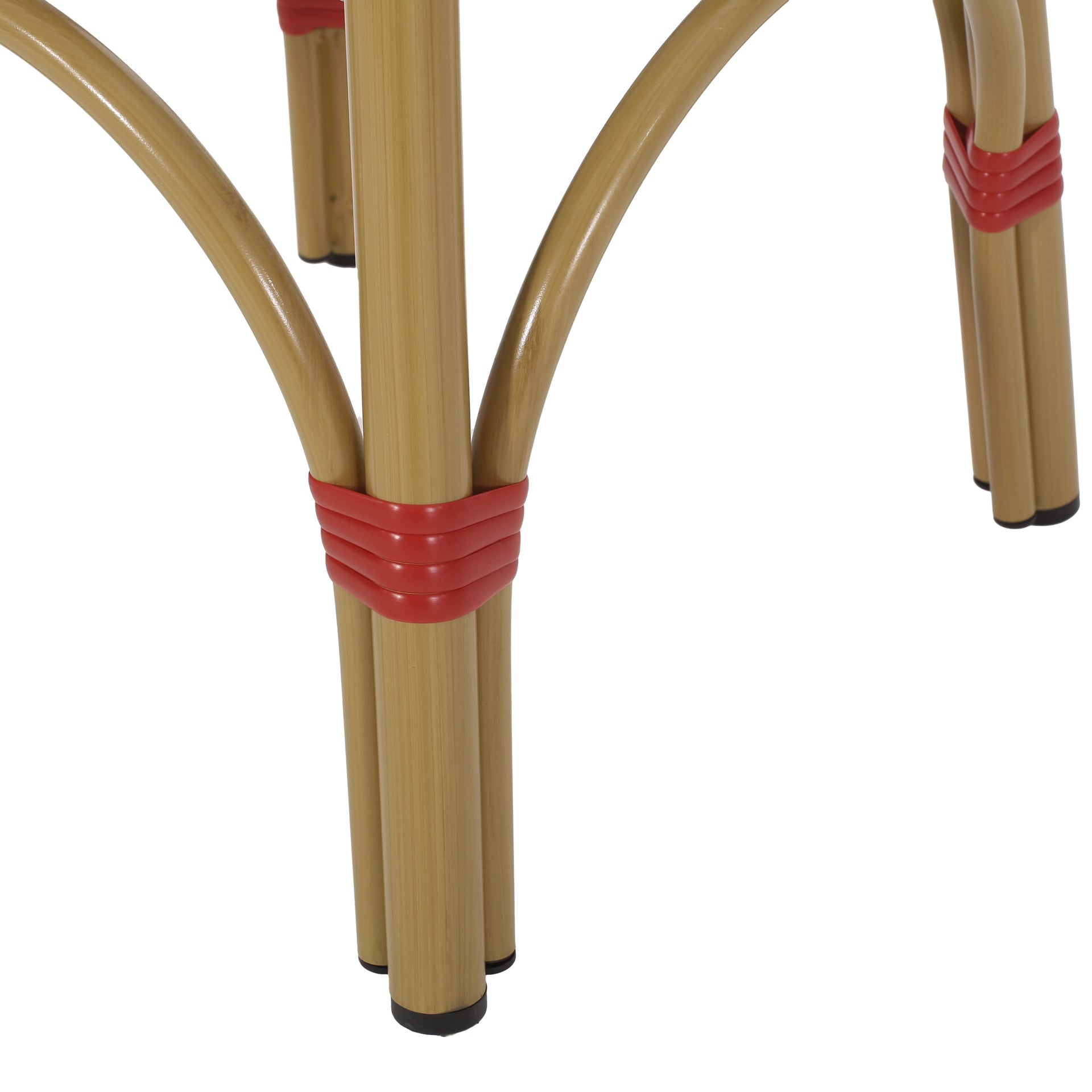 Outdoor PE Ratten and Aluminum 29.5' French Backless Barstools, Set of 2, Red, Bamboo Print Finish