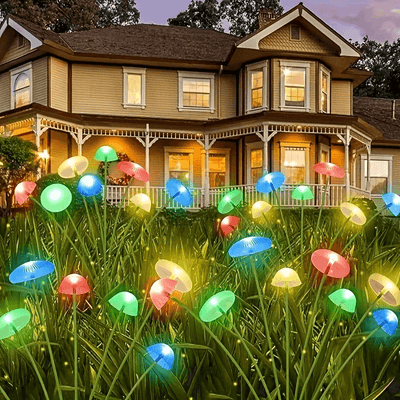 Solar Mushroom/Jellyfish LED Stake Lights – Outdoor Waterproof Garden Decor with Auto On/Off & Warm/RGB Color Modes (IP65, 600mAh)