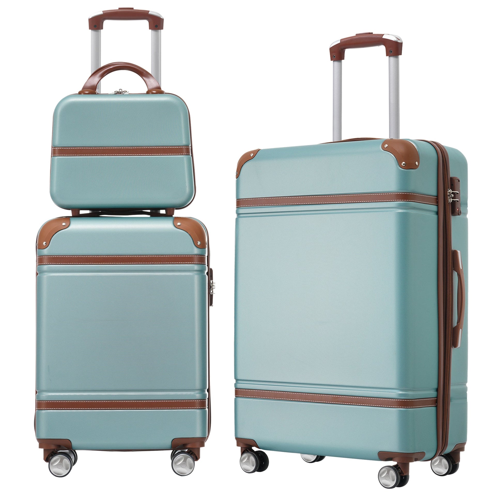 Hardshell Luggage Sets 3 Pieces 20'+24' Luggages and Cosmetic Case Spinner Suitcase with TSA Lock Lightweight,Green