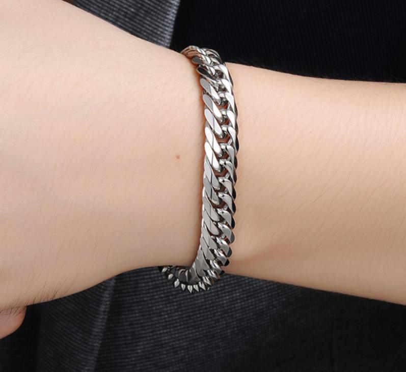 Luxury Miami Stainless Steel Chain Bracelets For Men Flat Curb Bracelet Hip Hop Rock Sports Jewelry Style
