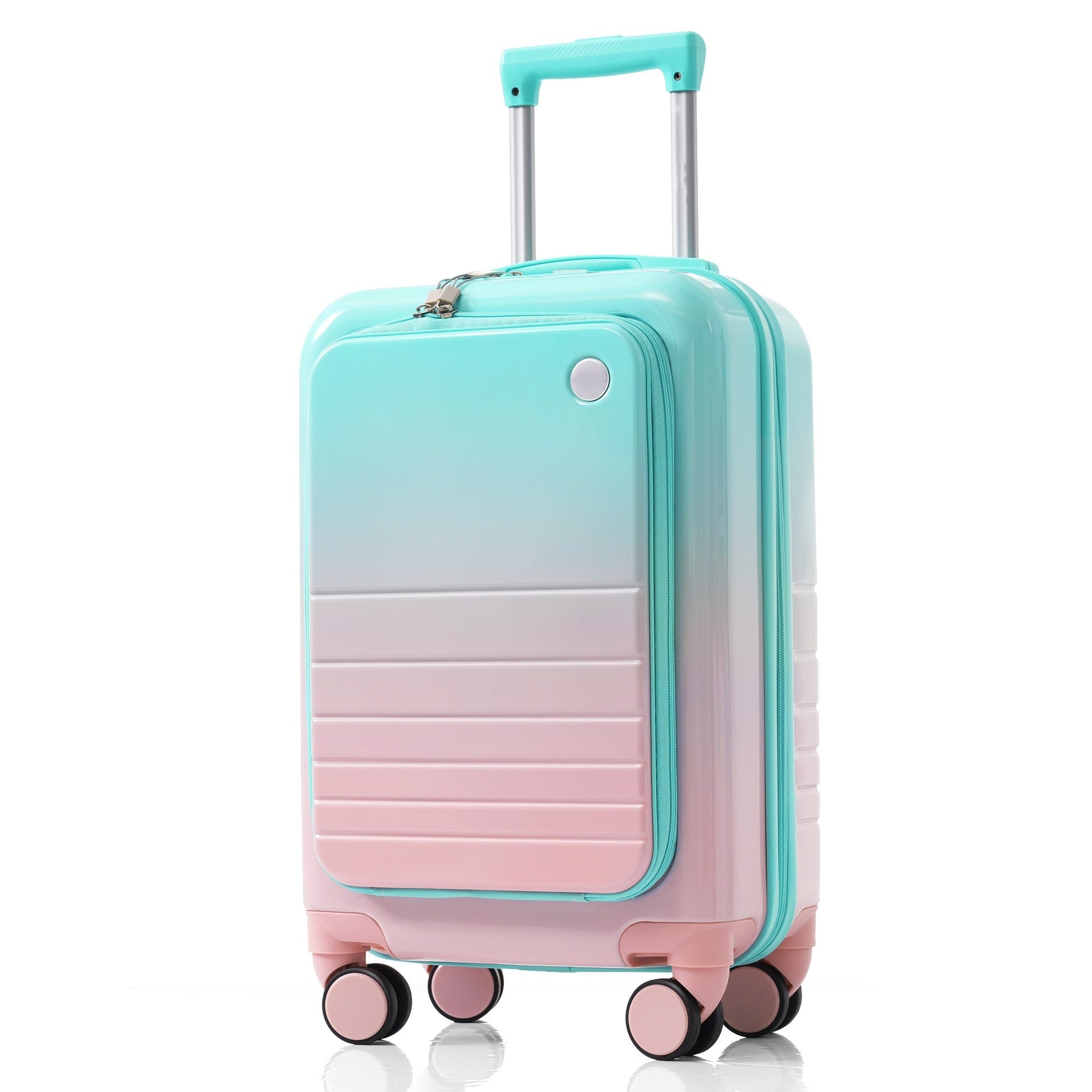 Luggage Set of 3, 20, 24, 28inch with USB Port, 20, 24inch with front opening design Airline Certified Carry on Luggage with Cup Holder, ABS+PC Hard Shell Luggage with Spinner Wheels, light blue