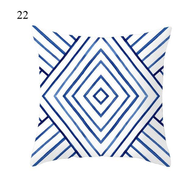 1pc Blue Geometric Landscape Pillowcase Waist Throw Cushion Cover Sofa Printed Navy Blue Throw Pillow Covers Sea Texture Cushion Cover Elegant Decor Square Pillows Covers Car Home Decor 45x45CM