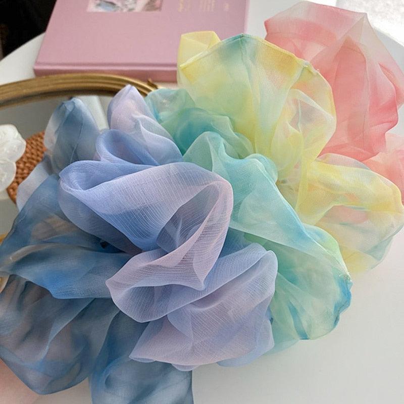 1PC Spring Summer Net Yarn Hair Bow Scrunchies Large Chiffon Women Elastic Hair Band Ponytail Holder Hair Tie Ponytail Holder Accessories for Women Girls
