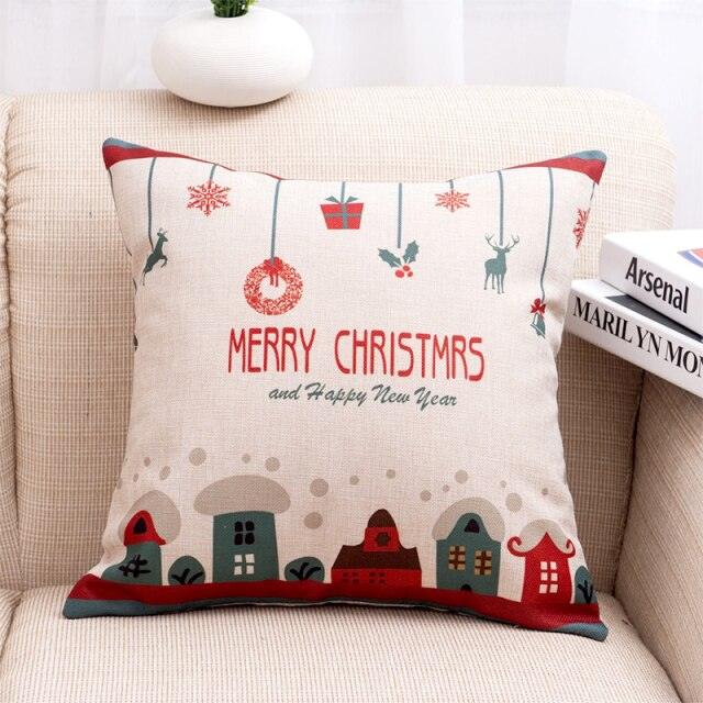 1Pcs Happy New Year Christmas Decorations Pillows Cover Merry Christmas Throw Cushion Covers Tree Reindeer Star Pillow Case For Party Home Decoration 45x45CM