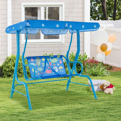 2-Seater Kids Patio Swing with Metal Stand and Adjustable Canopy-Bule