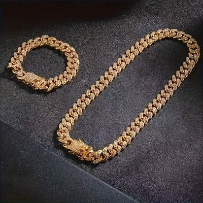 2-Piece Set: Unisex Hip Hop Cuban Chain Necklace and 8