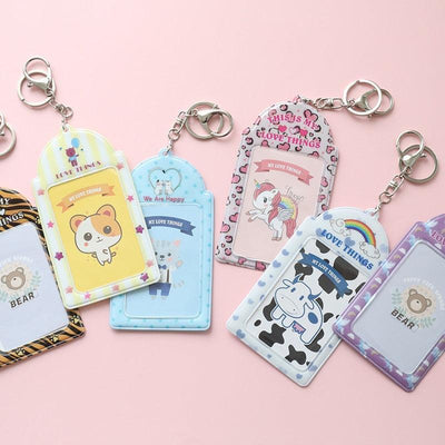 2 Pockets Colorful Photo Card Holder Pockets for Mini Photo Sticker & Name Card 3 Inch 6.35 x 9cm Photos with Key Chain Album Gifts For Valentines Day