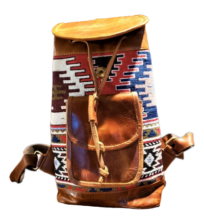 Leather and Jacquard Backpack Purse